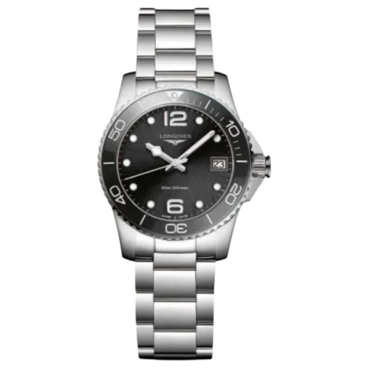 LONGINES Concas Diving Series Quartz Movement 300 Meters Waterproof Women's 32mm Black Dial Stainless Steel Case Stainless Steel Strap L3.370.4.56.6