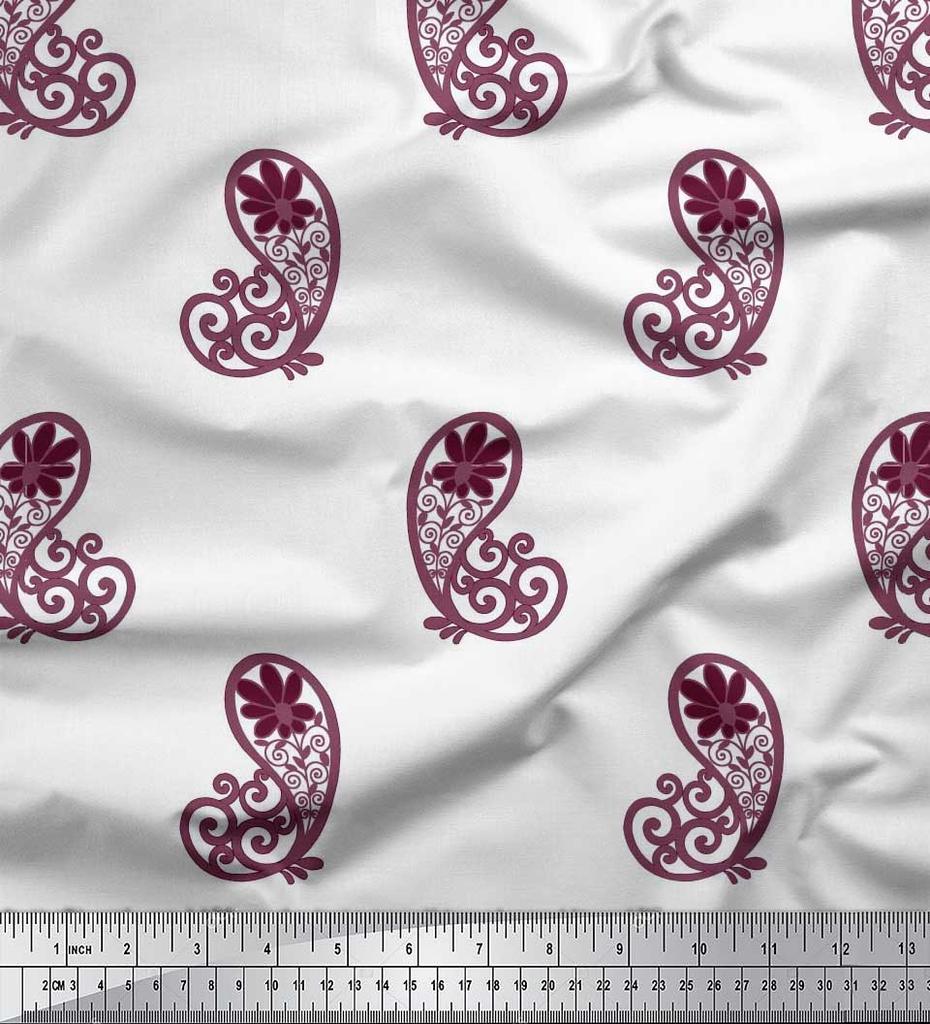 Soimoi Černá japonská krepová saténová tkanina Floral & Paisley Print Fabric v metrech 42 palců