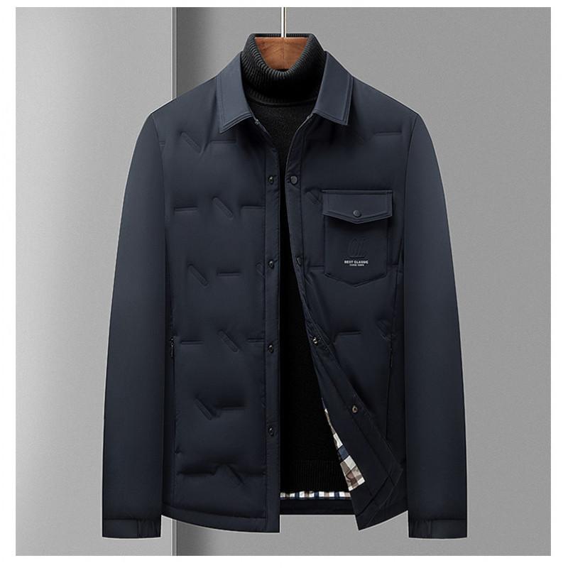 

Куртка-пуховик с лацканами на гусином пуху для молодежи, легкая, термокуртка 195 тёмно-синий