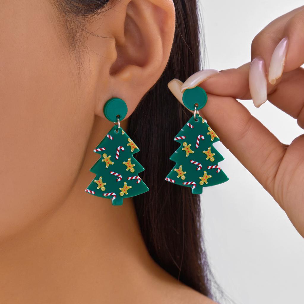 Cute Cartoon Acrylic Snowman Drop Earrings for Women Girls Sweet Pink Christmas Tree Santa Claus Earrings New Year Jewelry Gifts