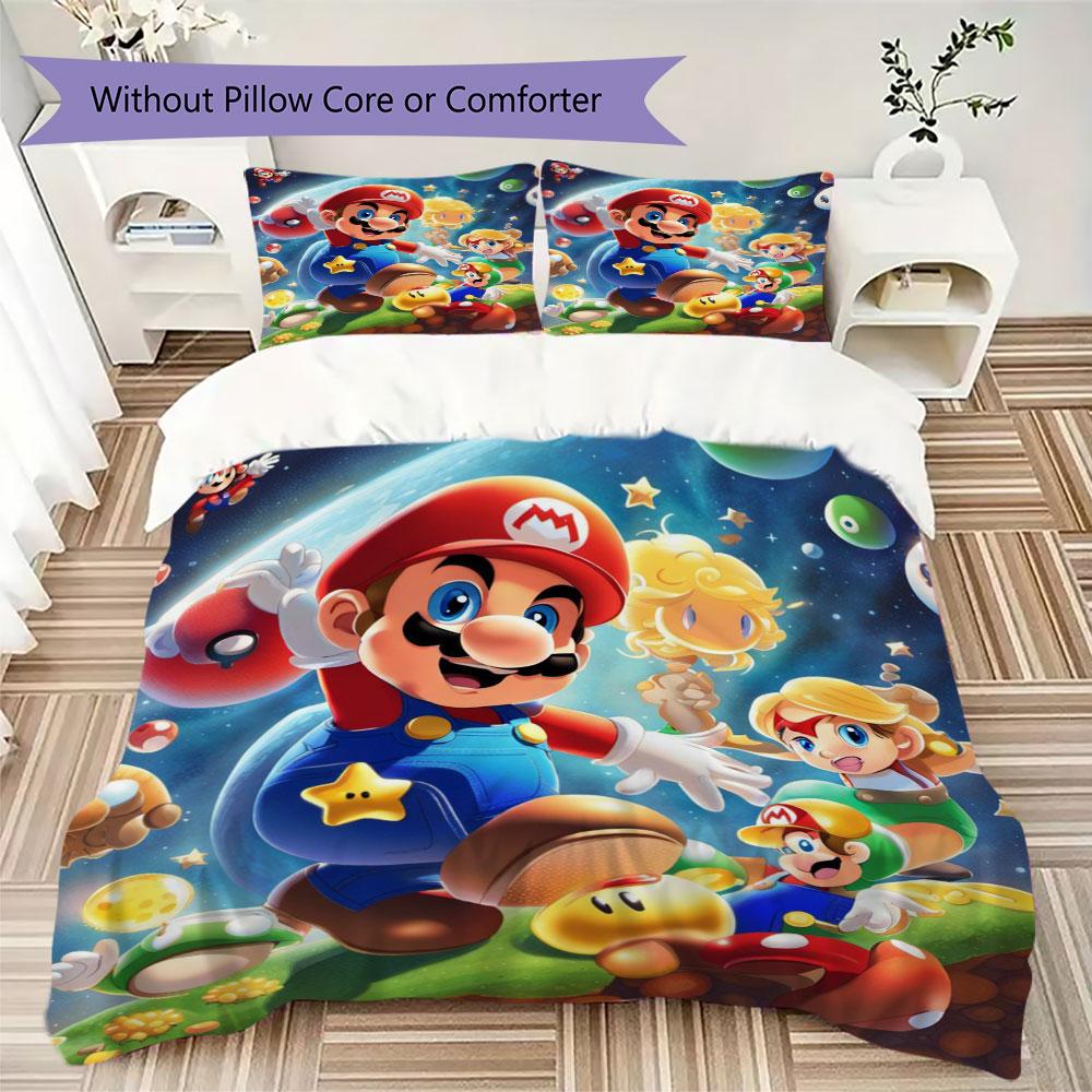 Super Mario Prints bedding, duvet cover and pillowcases, birthday gift (1 duvet cover + 2 pillowcases, pillow insert not included)JM002