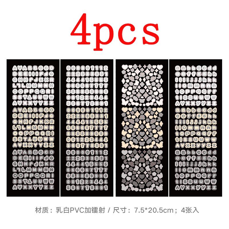 

4Sheets/Pack Alphabet Sticker Bling Letter Gift Decorate Photocard Scrapbooking DIY Photo Album Stationery Supplies