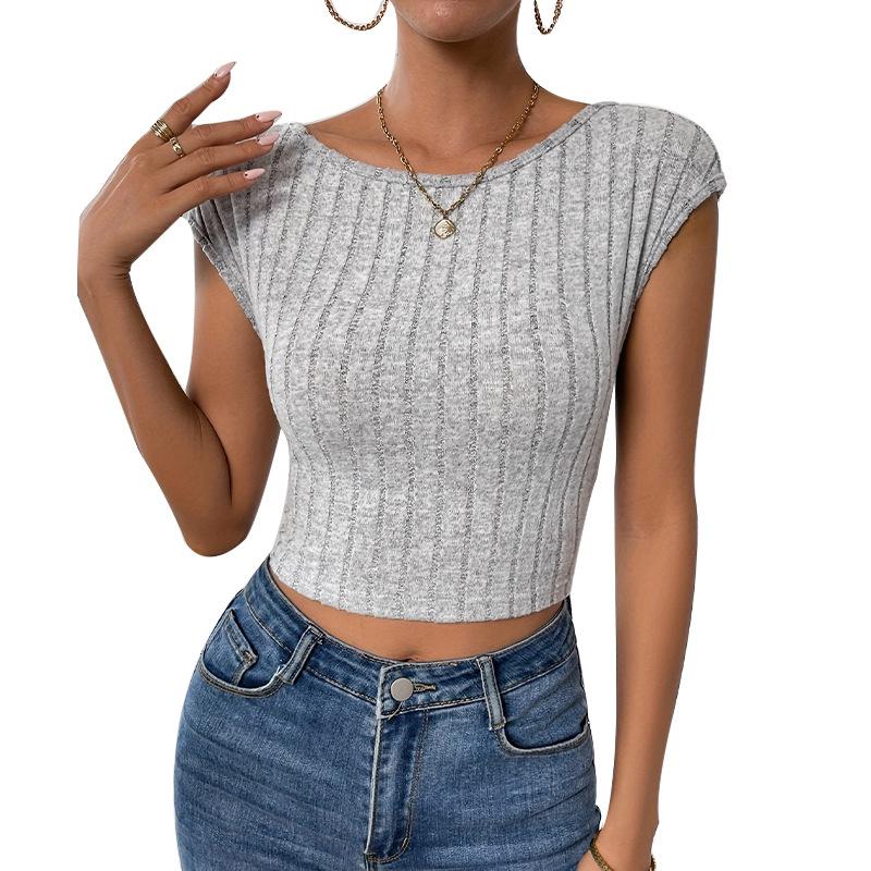 fashion gray Knitted crop Top Summer Women Fall Slim Sweater Short Sleeveless Solid Sexy backless short knit tops Pullover 2025