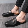 Summer Outdoor Men Mules Leather Backless Casual Shoes Man Slides Semi-Drag Loafers Slippers Half Shoes for Men Slip On Flats