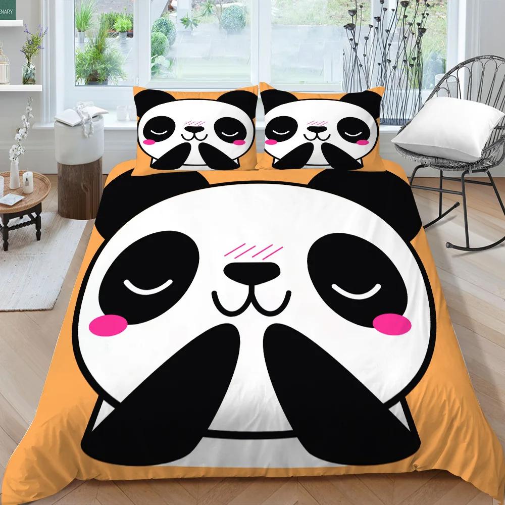 Panda Bedding Set For Boys Girls Cute Cartoon Giant Panda Duvet Cover Set King/Queen Size Yellow Soft Polyester Quilt Cover