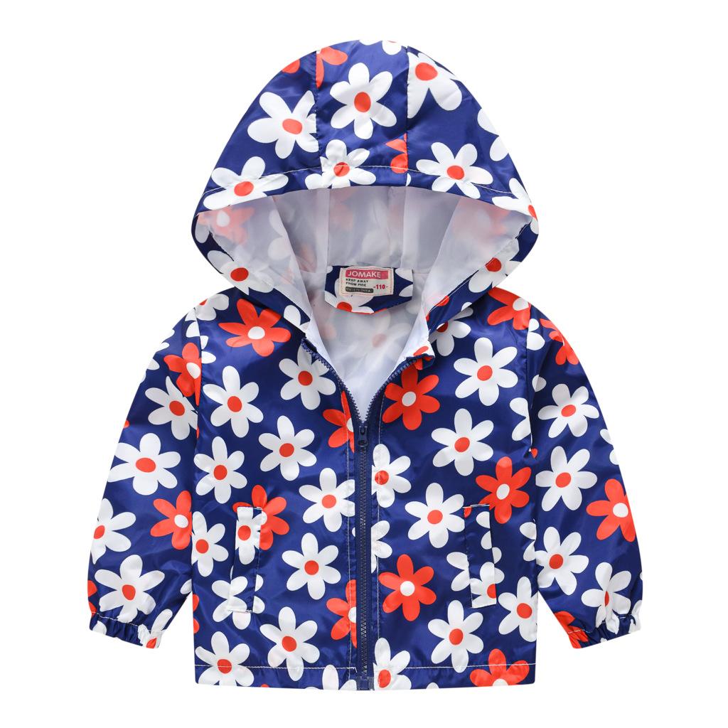 Toddler Kids Cartoon Print Hooded Jacket Boys Girls Lightweight Windproof Zip Up Casual Outerwear Coat
