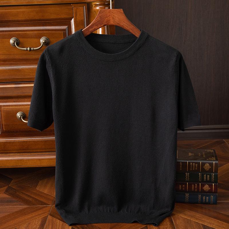 Men's Korean Style Slim Fit Knit T-shirt - Short-Sleeved, Round Neck, Spring/Autumn
