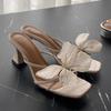Fashion Female Shoes Butterfly-Knot Square heel Ladies' Slippers Women Heels Luxury Slides 2025 Block High Designer Pumps Slippers Casua