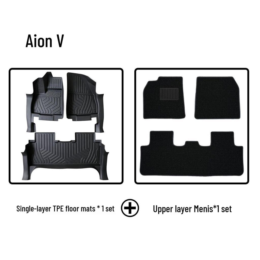 Eco-Friendly TPE Floor Mats for GAC AION V: Odorless, Durable, Double-Layer, and Door Sill Wrap.