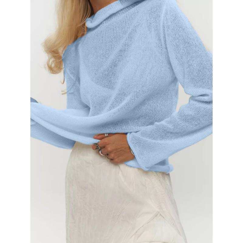 Womens Oversized Knit Sweater Loose Fit Long Sleeve Cropped Top Soft Mohair Blend Streetwear 2025