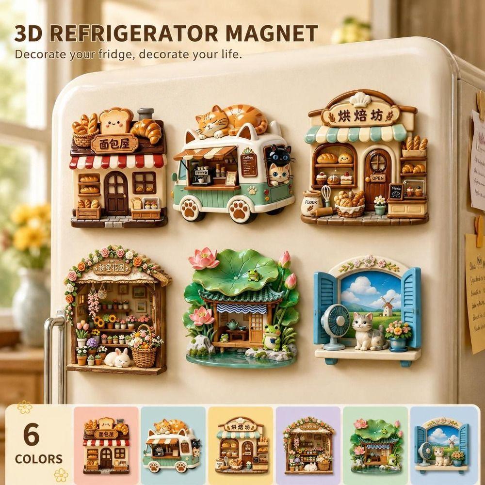 Cute Cat Theme Refrigerator Magnet 3D Relief Decorative Fridge Magnet  Home Decor
