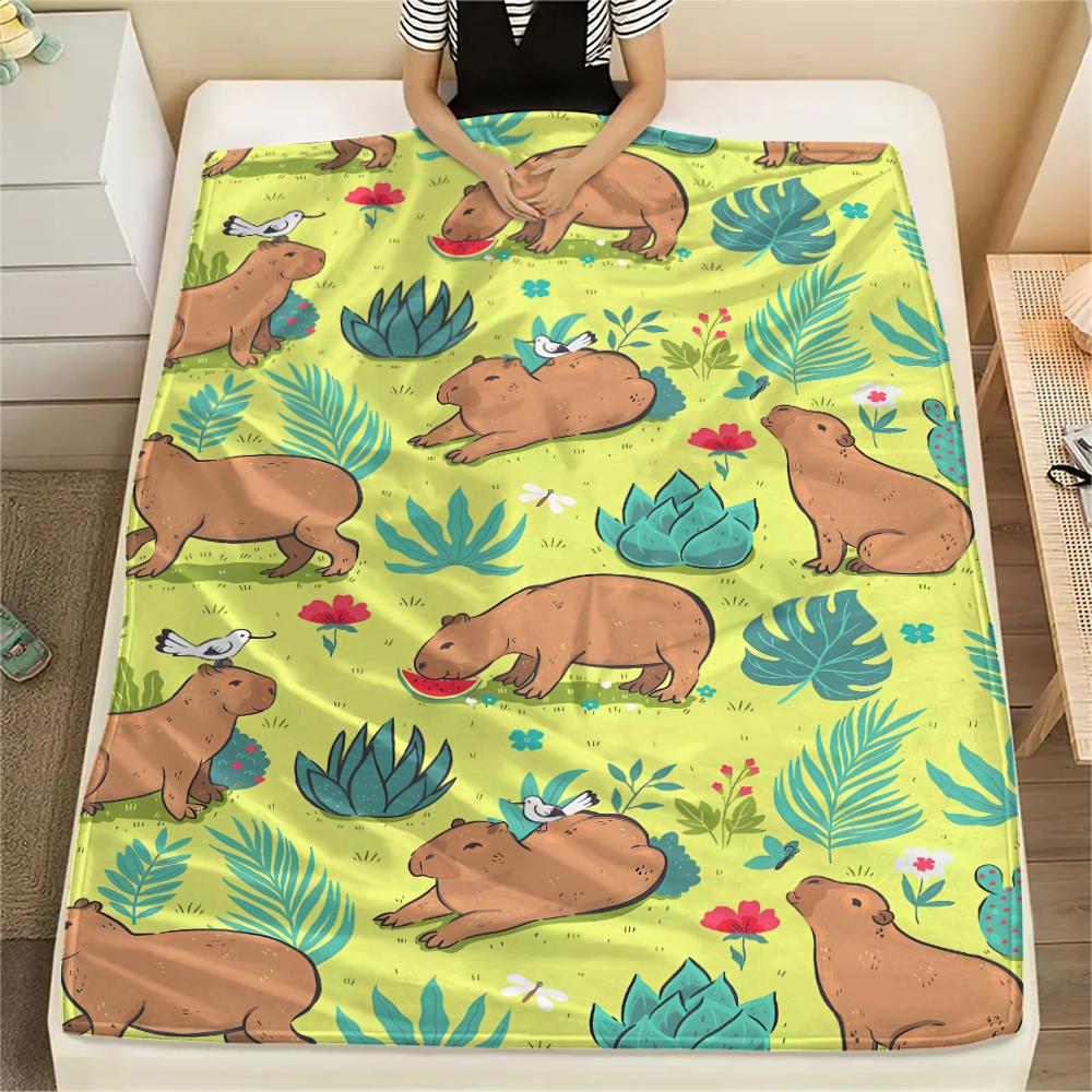 1Pc Capybara Print Flannel Blanket, High quality Comfortable for All Seasons, Home Decor, Warmth and Comfort, Perfect for Christmas Gifts