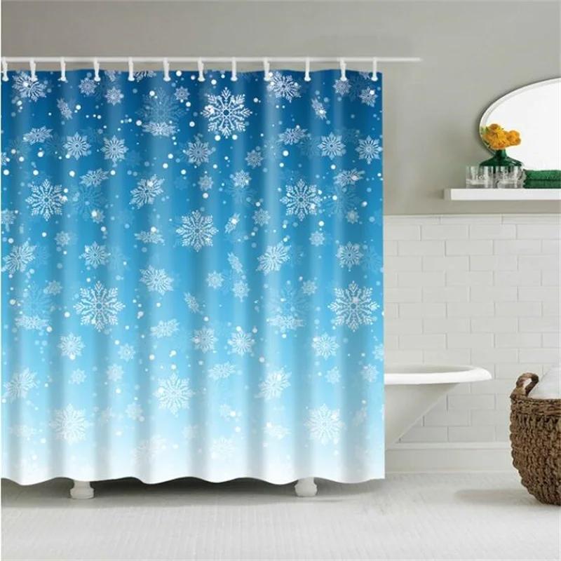 Merry Christmas Shower Curtain Christmas Home Decor Snowman Santa Claus Bathroom Curtain Polyester Fabric Bath Screen with Hooks