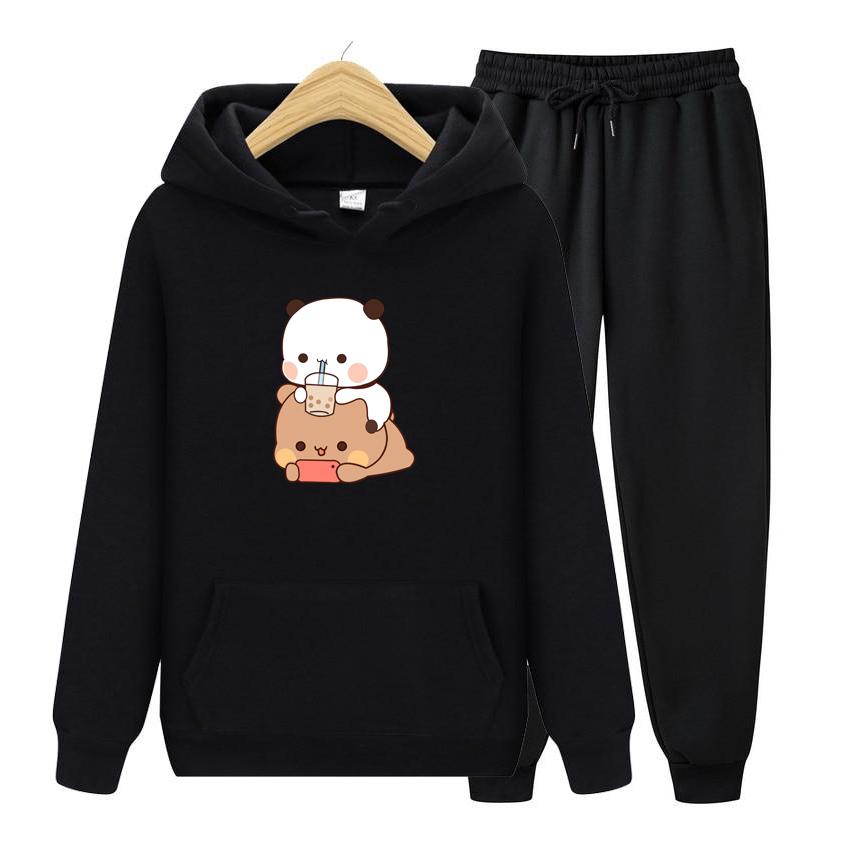 Bubu And Dudu Drink Bubble Tea Print Ženy Súprava mikiny Kawaii Dámska mikina Harajuku Oblečenie s voľným dlhým rukávom