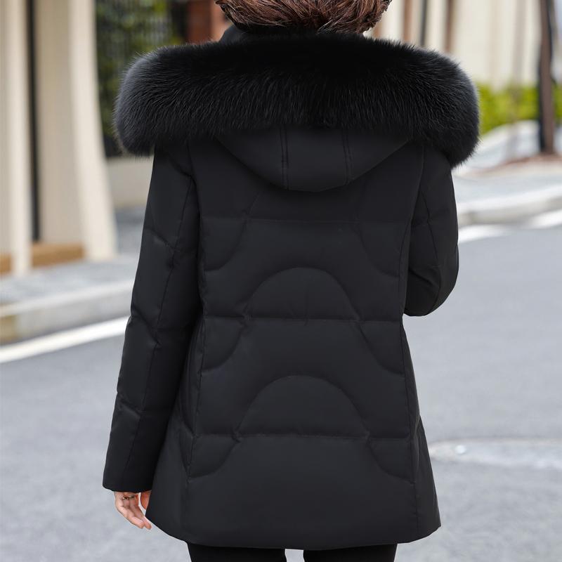 Real Fur Collar Middle Age Women Winter White Duck Down Jackets Vintage Plus Size Parkas Hooded Elegant Thick Warm Short Down Coats Woman Outerwears
