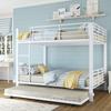 Lit superposé métallique 140*200 pour 3 personnes, Lit superposé à trois lits avec lit gigogne extractible, Lit pour adolescent Lit pour enfant Cadre métallique, Blanc