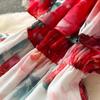 Summer Off Shoulder Gorgeous Flower Holiday Chiffon Dress Women Slash Neck Floral Print Elastic Waist Long Robes
