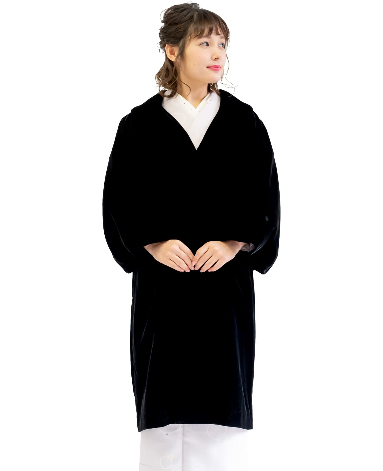 

Japanese Kimono Made in Loofah Velvet 10 [Agehara Velvet] Coat, Japan, Collar, Fabric, Women s (M, Black) чорний