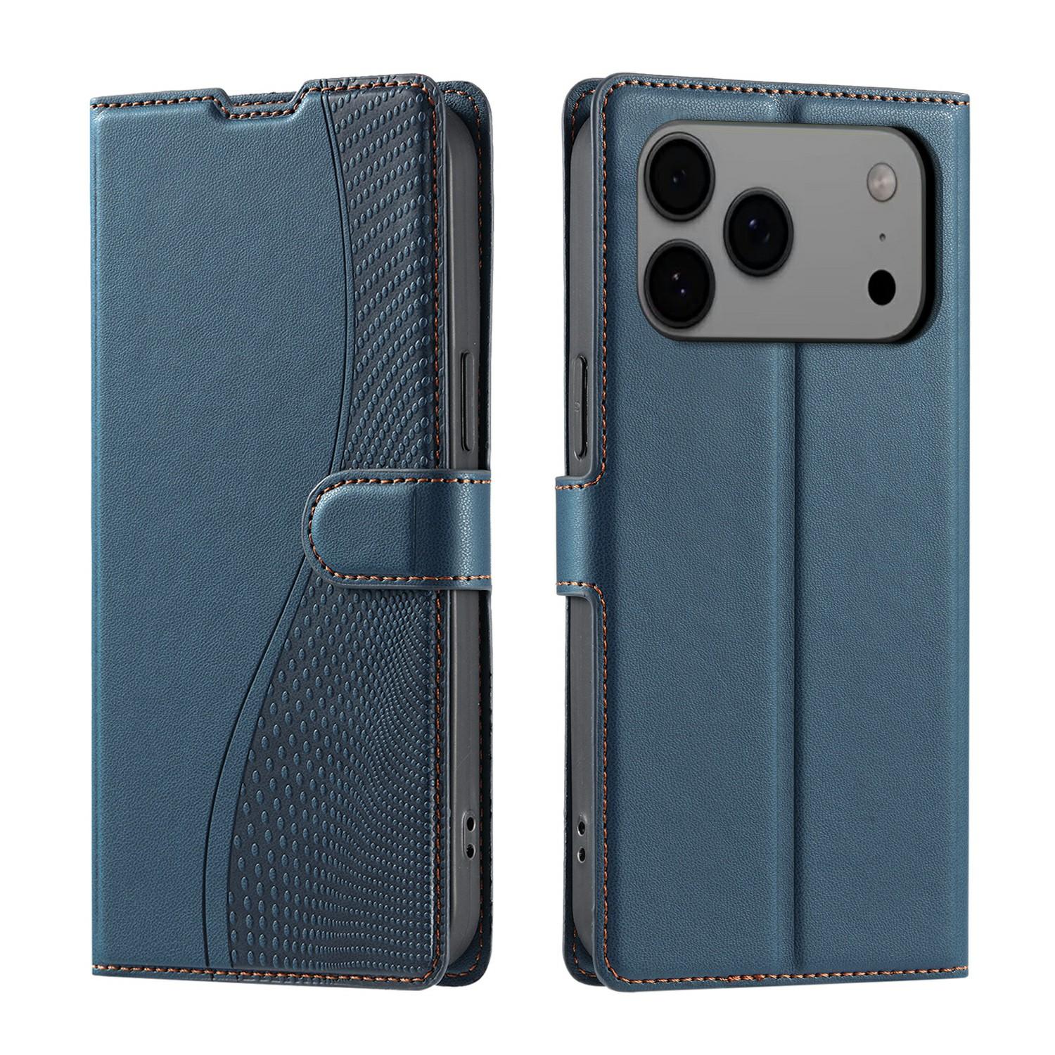 

For iPhone 17 Pro Max Case Dots Imprinted PU Leather Flip Phone Cover with Card Slot,Strap Blue