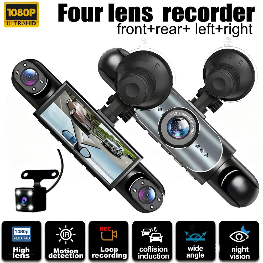 4 Channel Dash Cam 360° View 1080P 64GB Driving Recorder Loop Recording, 24H Parking Mode Full View Car Dashcam System