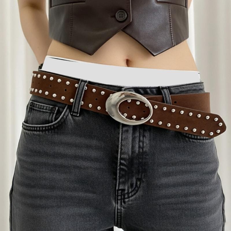 Women's Punk Waistband Adjustable Waist Belt For Jeans Stylish Studded PU Leather Strap