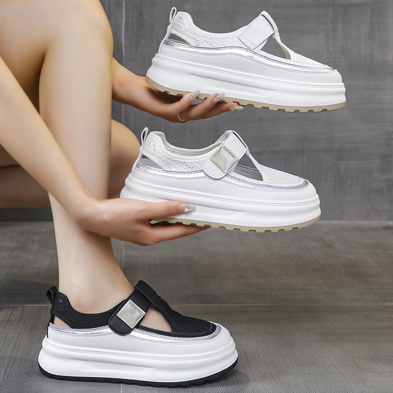 Fashion Women's Sandals Summer New Thick Bottom Anti-slip Net Cloth Covered Head Muller Shoes Casual Round Head Fashion Height Sandals