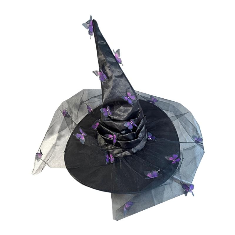 Halloween Wizard Hat Butterfly Witch Hat Witch Caps Wizard Costume Accessories for Masquerade Party Decor Cosplay Props