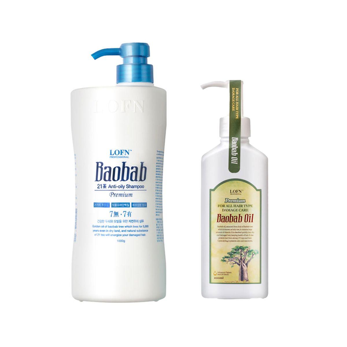 Ropn Baobab Shampoo for Oily Hair 1000ml + Ropn Baobab Hair Oil 200ml