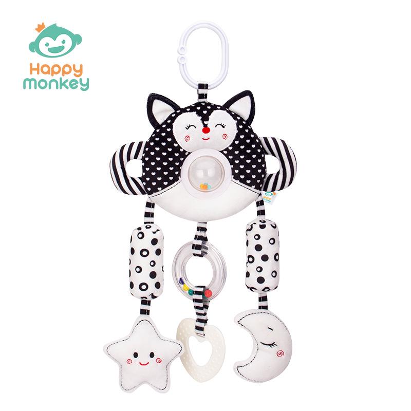 Happy Monkey Black & White Baby Rattle and Stroller Wind Chime