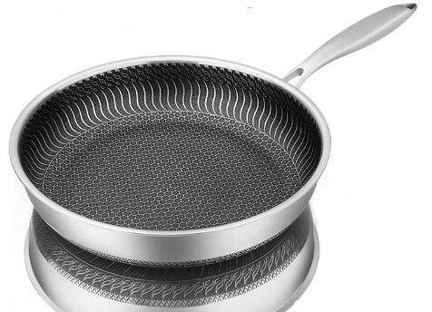 

Whole Body Tri-Ply Stainless Steel Frying Pan 316 Stainless Steel Wok Pan Double-sided Honeycomb Skillet Suitable for All Stove 26cm