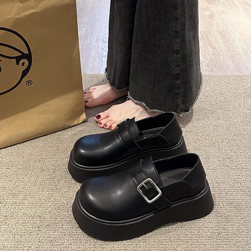 

British style muffin sole small leather shoes women s 2025 spring and autumn new versatile retro black jk small leather shoes casual single shoes 40