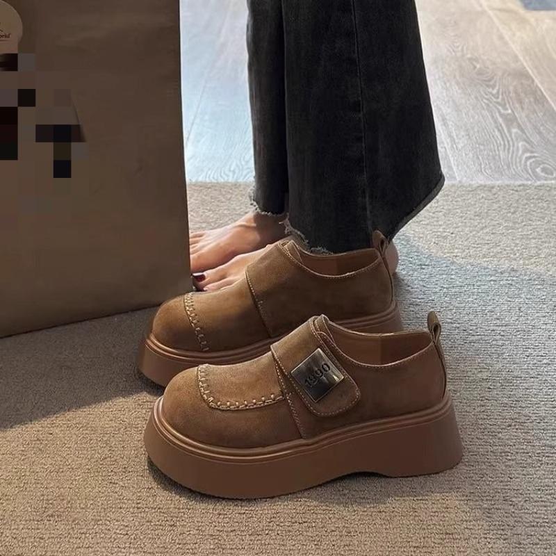 Height-increasing Platform Women's Shoes, New Autumn and Winter Casual One-pedal Retro Boken Single Shoes