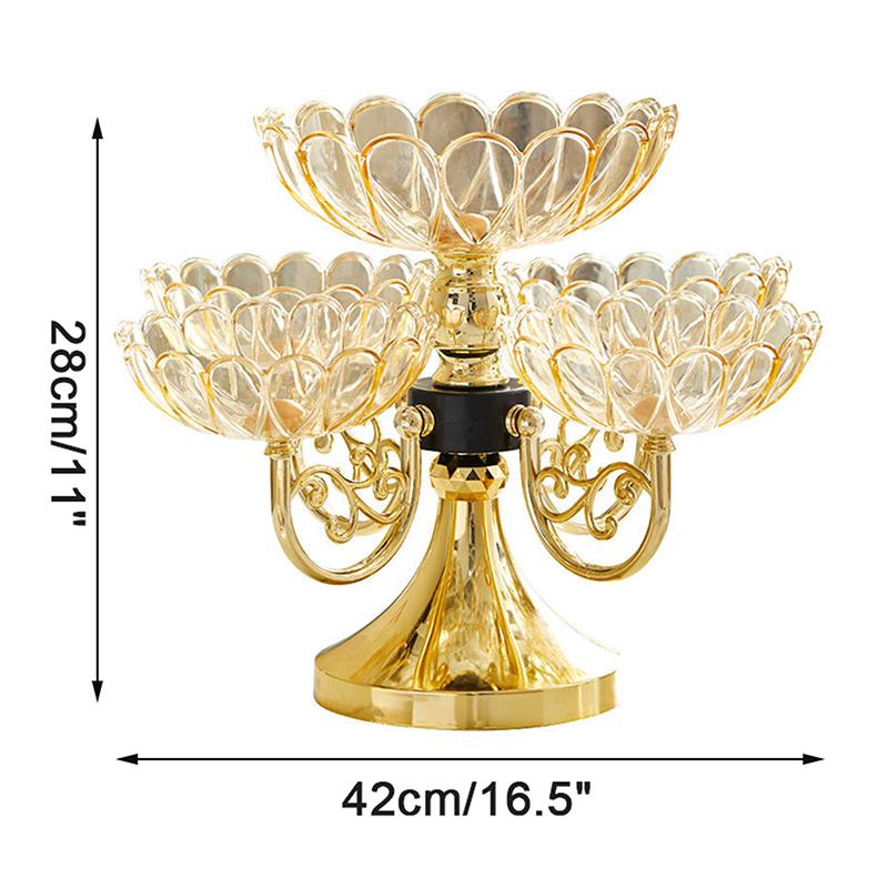 Vícevrstvý 360° otočný podnos na ovoce Luxusní křišťálový talíř na sladkosti a pochutiny Vánoční párty úložný podnos