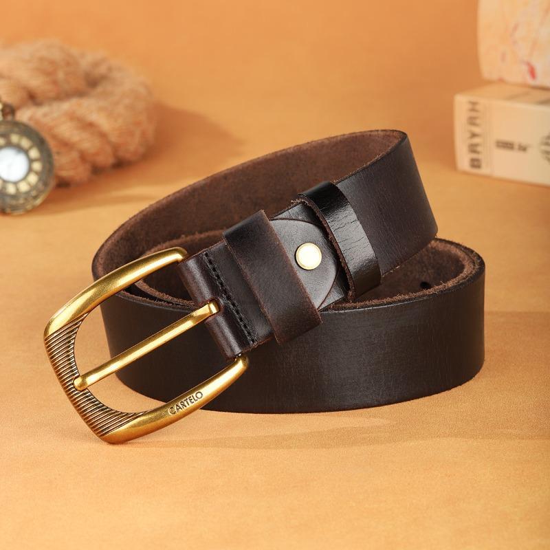 

Meier Top grain leather belt - men s casual handmade leather belt - genuine leather pin buckle trouser belt - trendy One size fits all