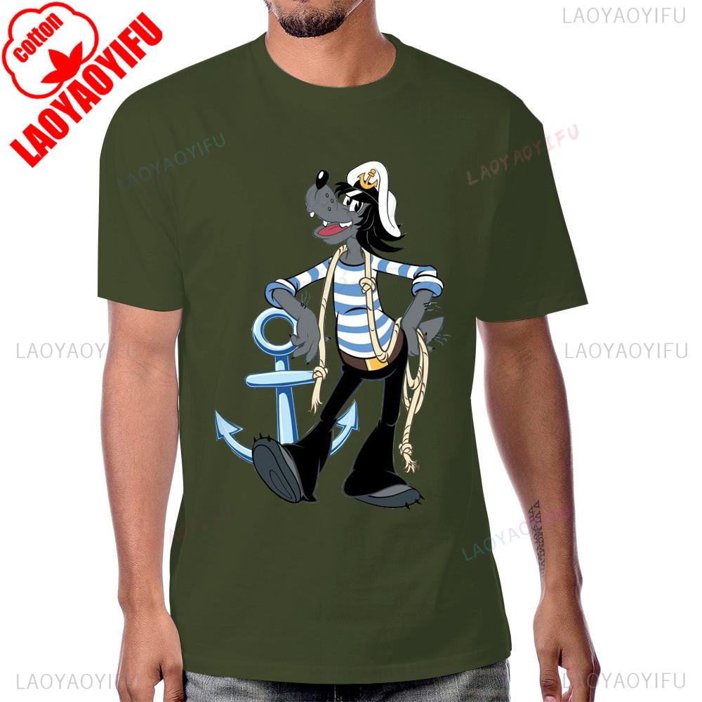 Hot Sale Humor Cartoon Nu Pogodi Russian Animation Tshirt Casual Fashion Loose Short Sleeve Cotton Tshirt Summer Man T Shirt