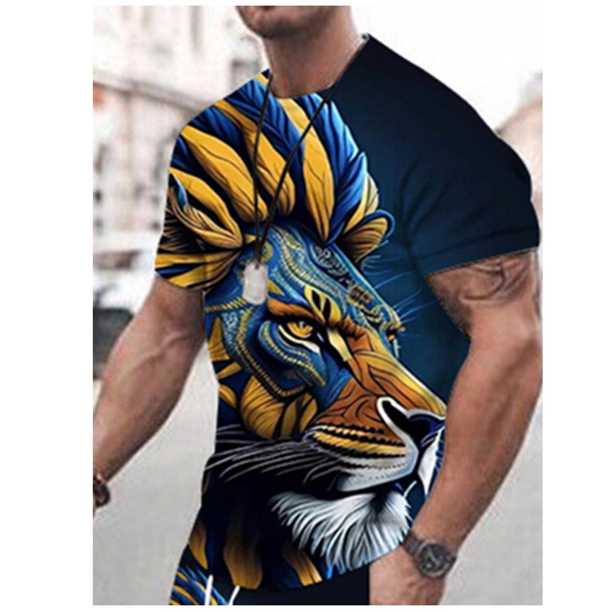 

Summer Men s Street Casual Tops Outdoor Fashion Crew-Neck T-Shirt Daily Comfort Breathable Crew-Neck Short Sleeve Animal Print 6XL