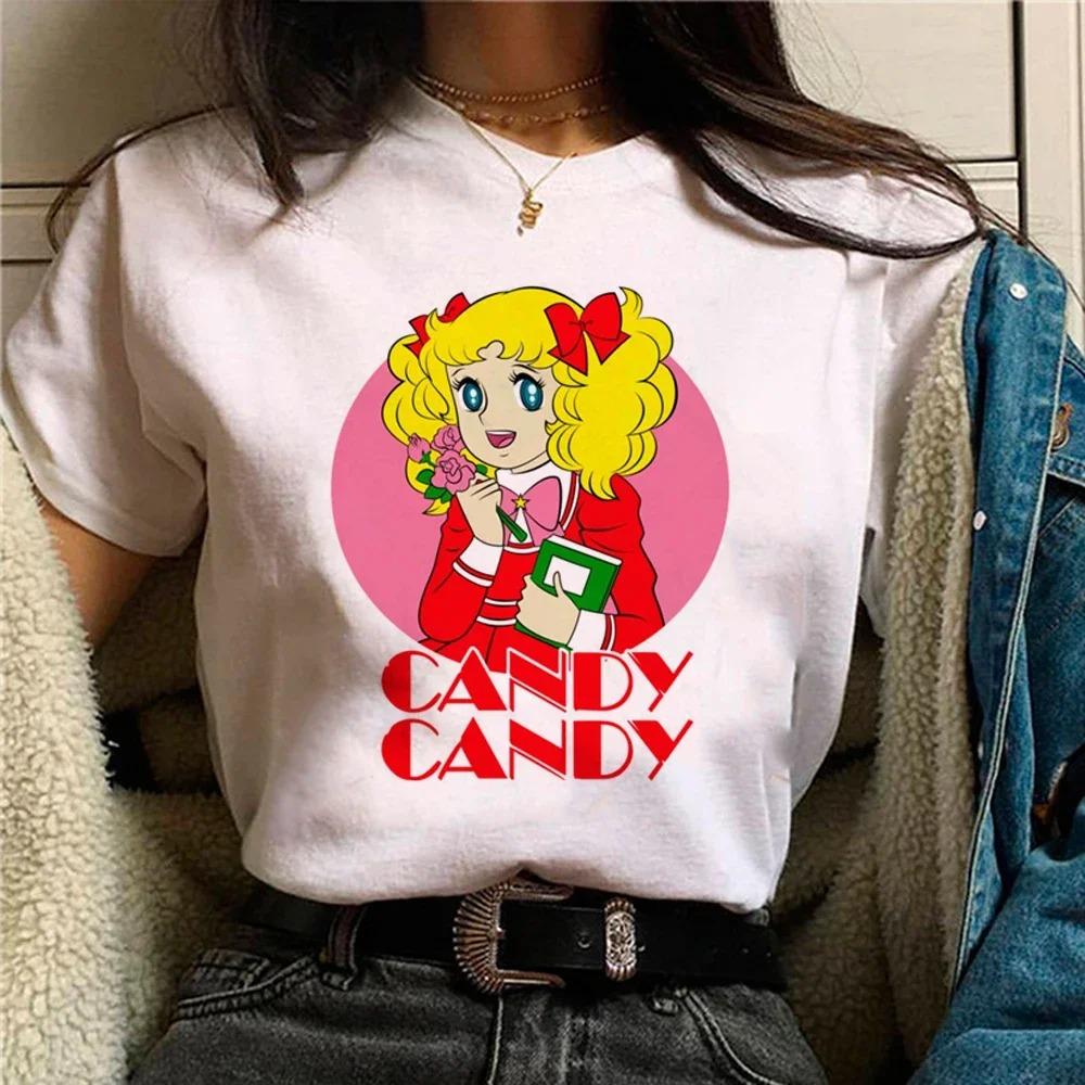 Candy Candy Kawaii T-Shirt Lässig Rundhals Kurzarm Damen Mode Lässig Kurzarm Trendige Damenbekleidung Oberteile