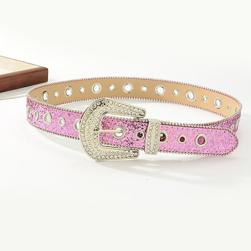 New Buckle Ring Diamond Buckle Black Fresh Sweet Belt Simple Fashionable Versatile Belt