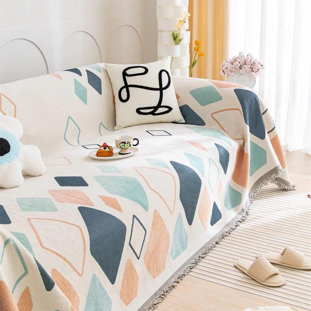 Мягкие диванные полотенца с весенним геометрическим узором — фото 3