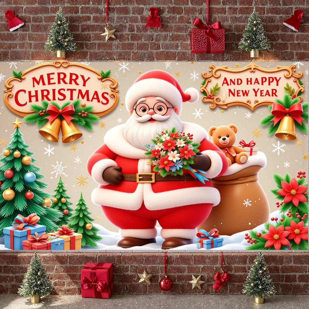 New Year Banner Santa Claus Design Holiday Celebration Banner Christmas New Year Banner Red Green Theme For Home Party Holiday