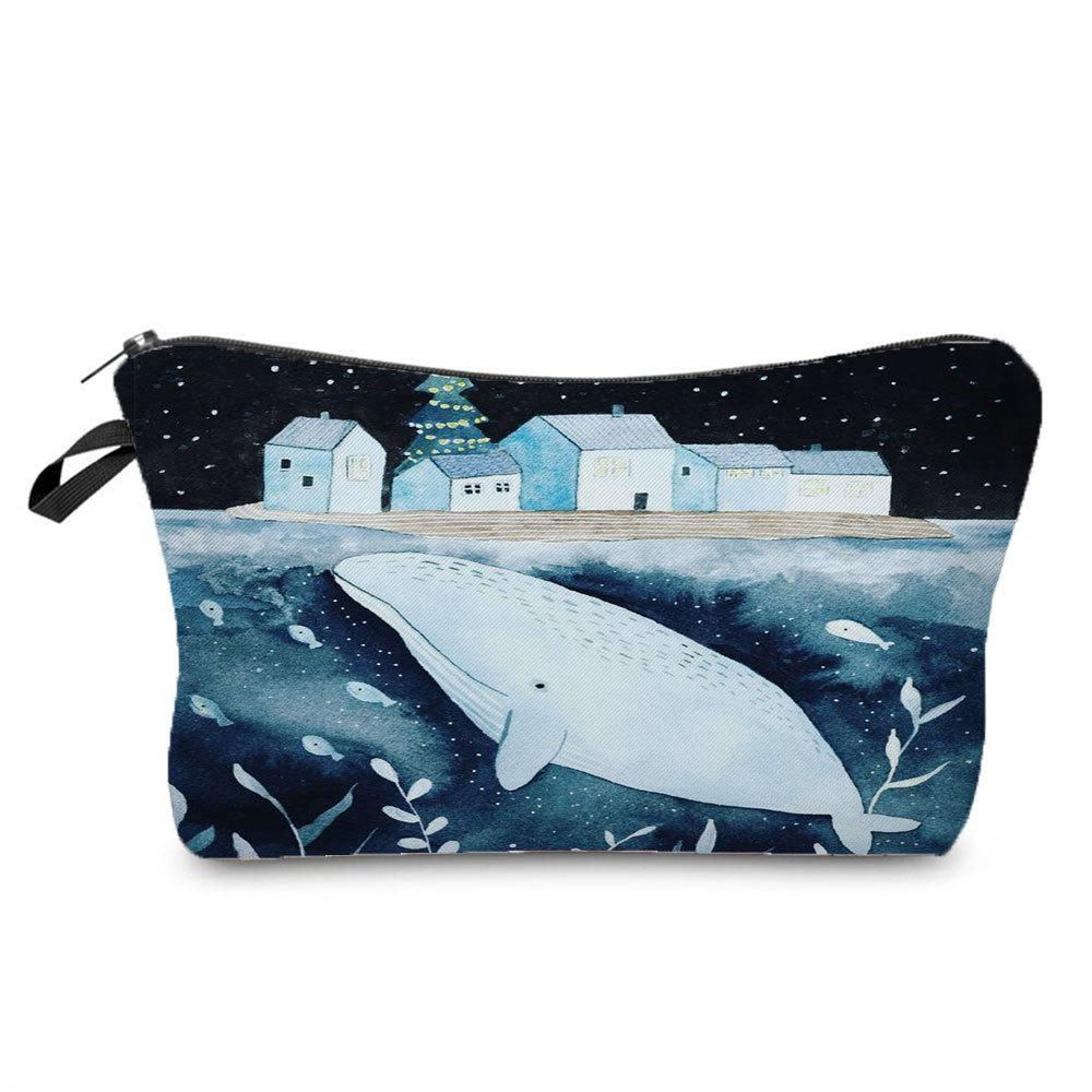 Women Whale Print Cosmetic Bag Toiletries Organize Travel Storage Case 6688