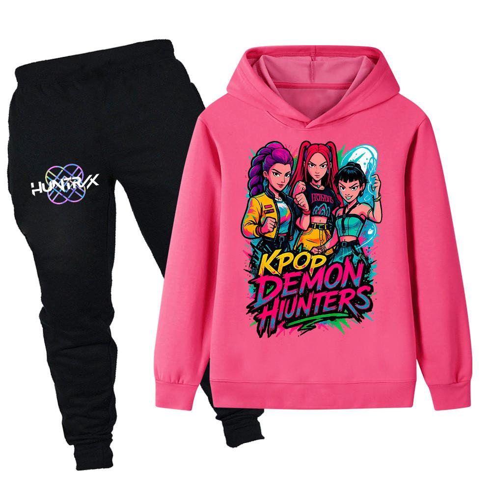 PB1213 Kinder Jungen Mädchen Kpop Mira Zoey Rumi Print Langarm Kapuzenpullover Hose Hosen Kleidersets