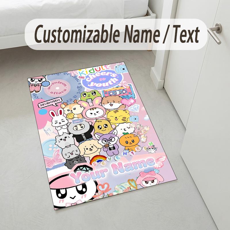 Personalized Crystal Velvet Carpet,SEVENTEEN Custom Printed Name, Plush Area Rug For Home Indoor Decor