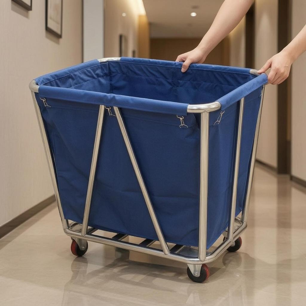 Linen Cart Stainless Steel Laundry Heavy Duty Trolley with