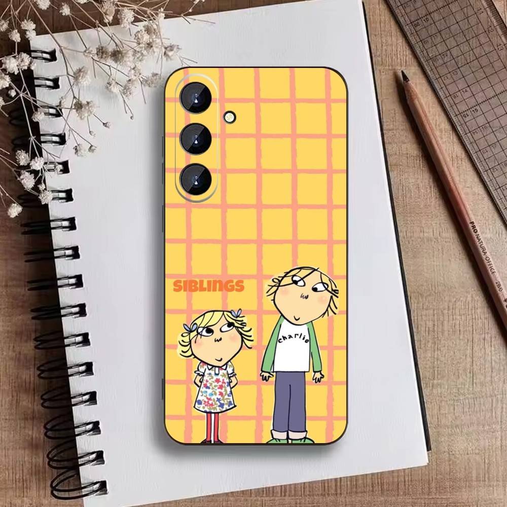 L-Cutting-Fabric Charlie and Lola Cartoon Phone Case For Samsung Galaxy A73,A21s,A22,A31,A52,A53,A71,A41Soft Black Shell