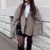 Cappotto da Donna Oversize in Misto Lana Grigio Beige Texture in Pile Opaca Scollo a V Vestibilità Larga Capospalla Invernale