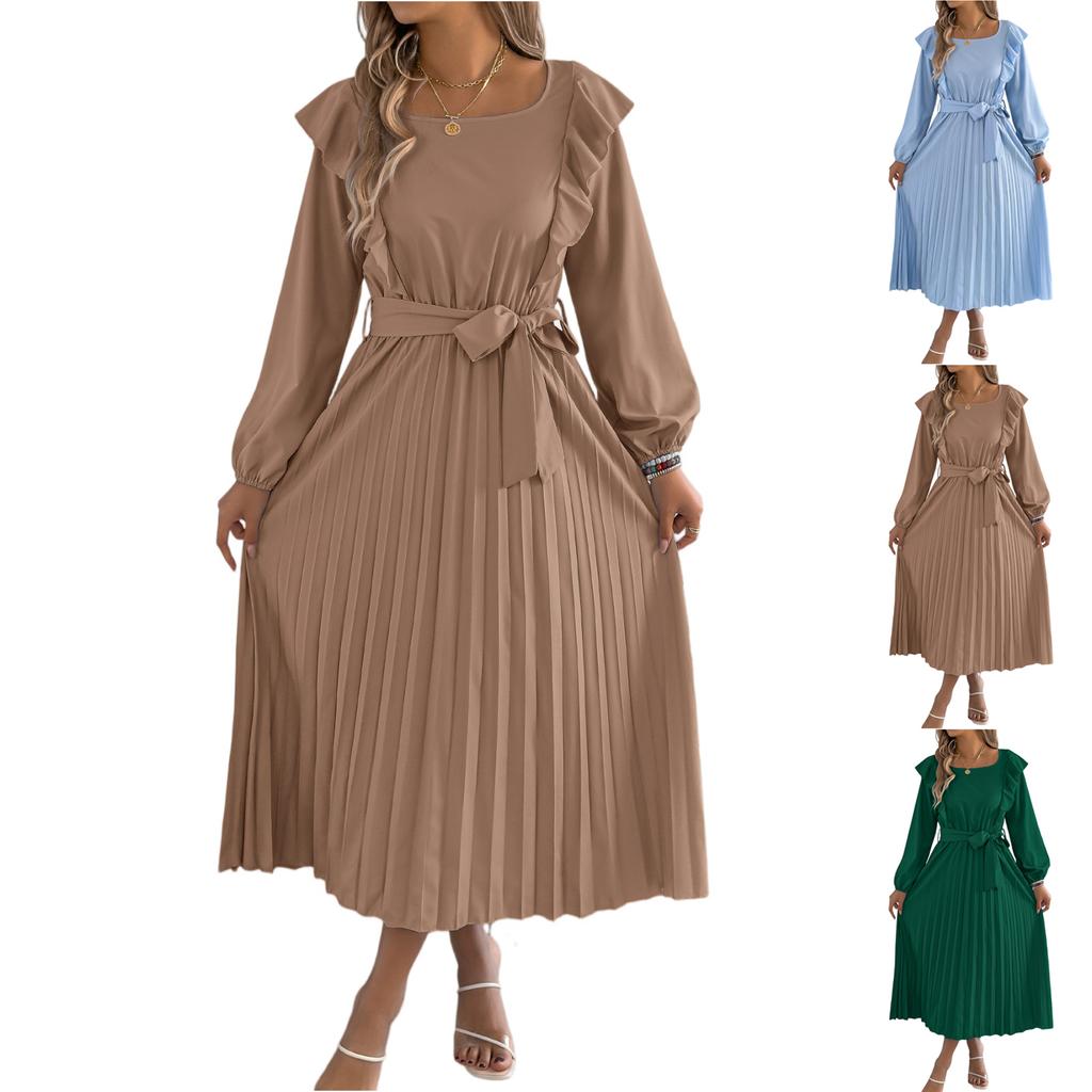 Dámské jednobarevné módní šaty s klopou a dlouhým rukávem