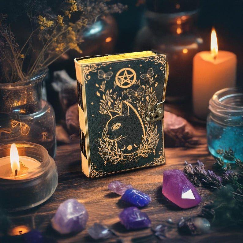 Caltic Cat Leather Printed Notebook for Women's and Man, Handmade Leather Journal Perfect Gift for Birthday, Book of Shadows, Grimoire
