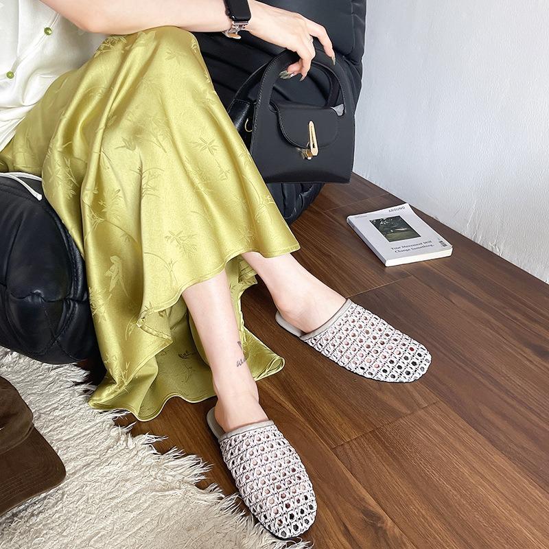 New woven comfortable outer wear half slippers new breathable hollow casual cool slippers