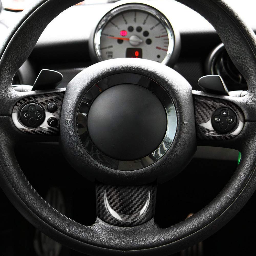 AIRSPEED Carbon Fiber Car Steering Wheel Button Sticker Mini Cooper R55 Clubman R56 R57 Accessories